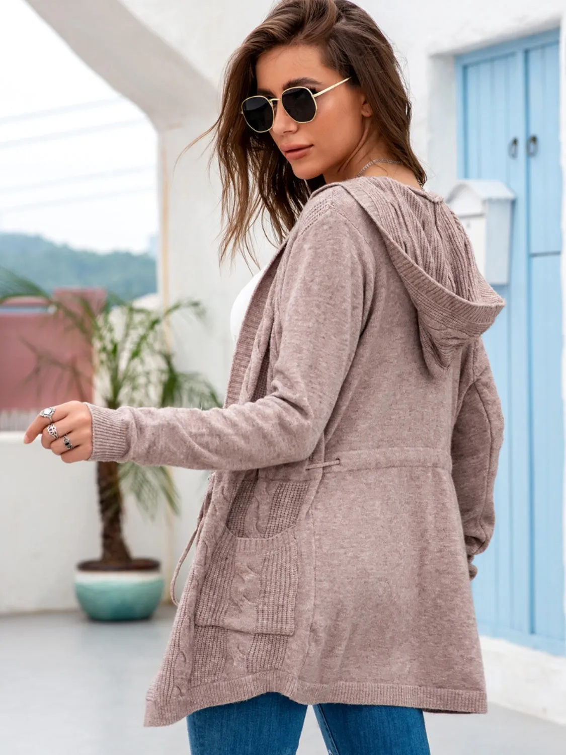 *APP EXCLUSIVE* Cableknit Drawstring Hooded Cardigan