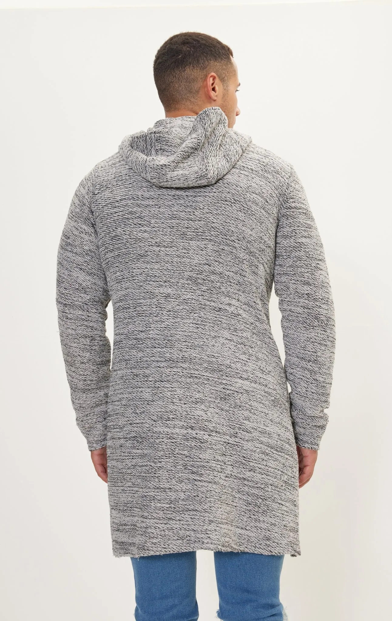Asymmetric hooded long cardigan - White Black