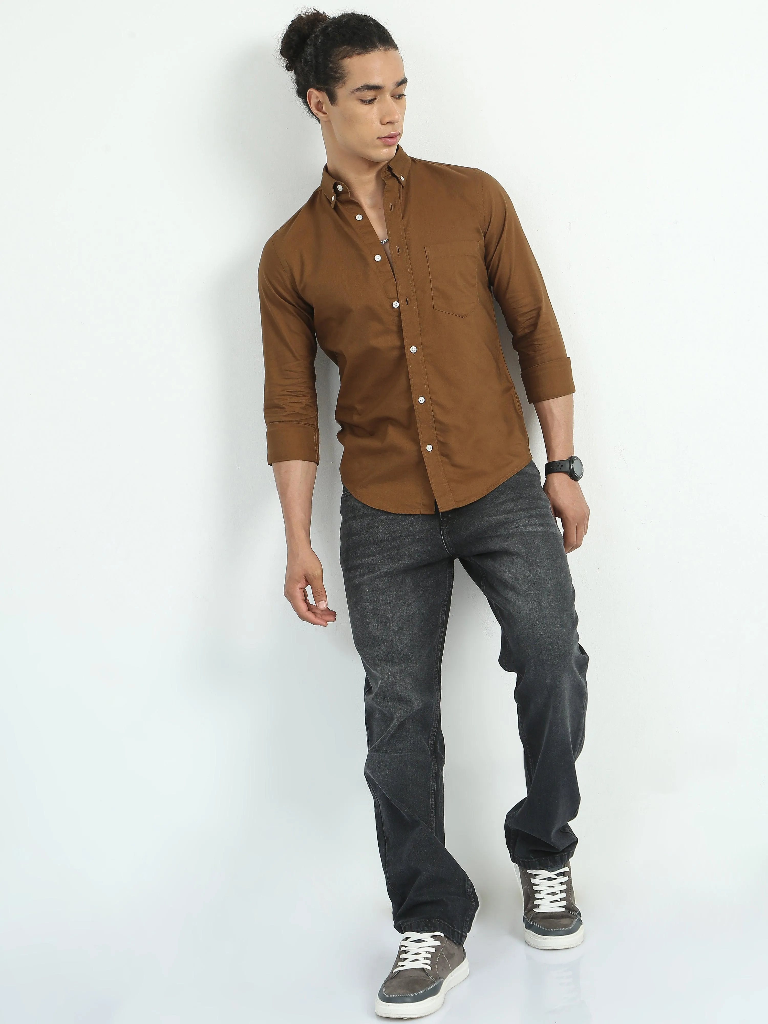 Classy Oxford Full Sleeve Shirt - Brown