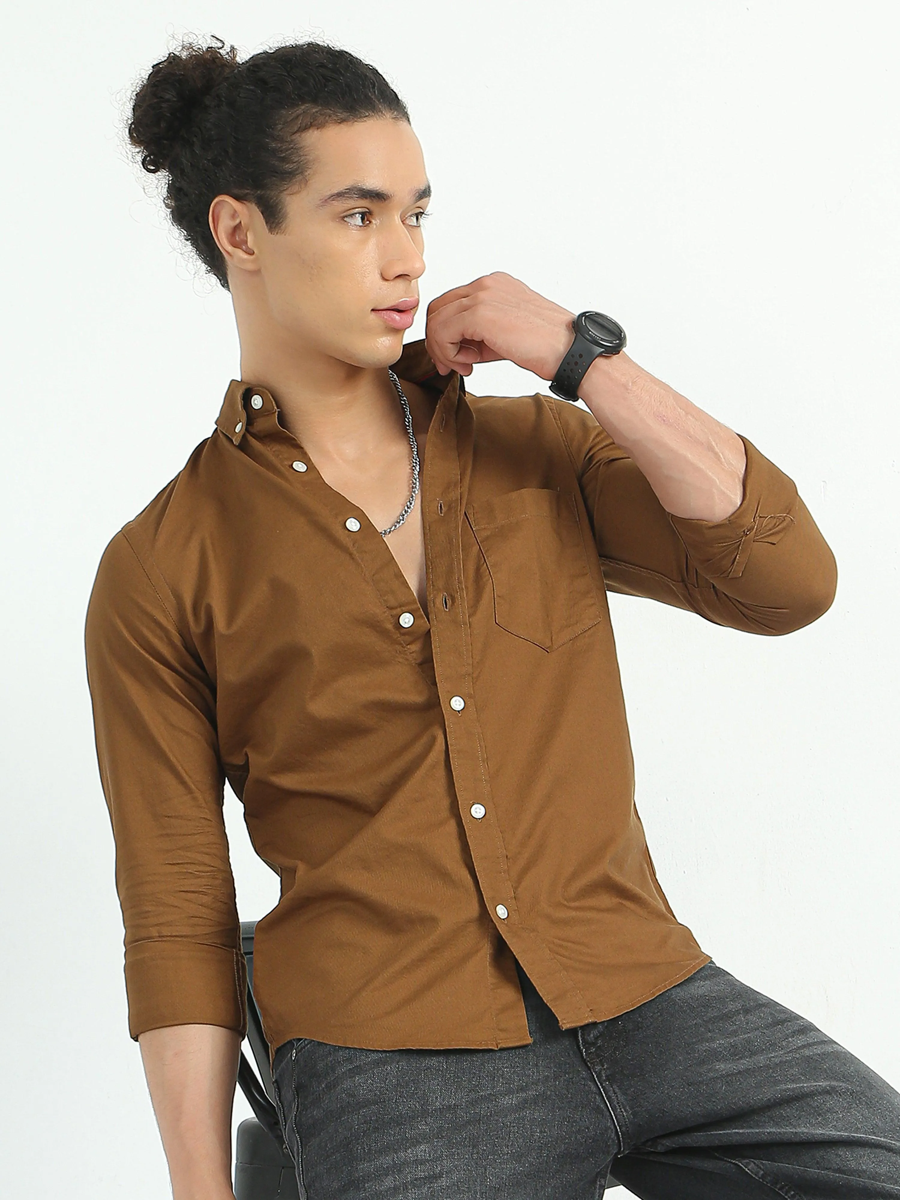 Classy Oxford Full Sleeve Shirt - Brown