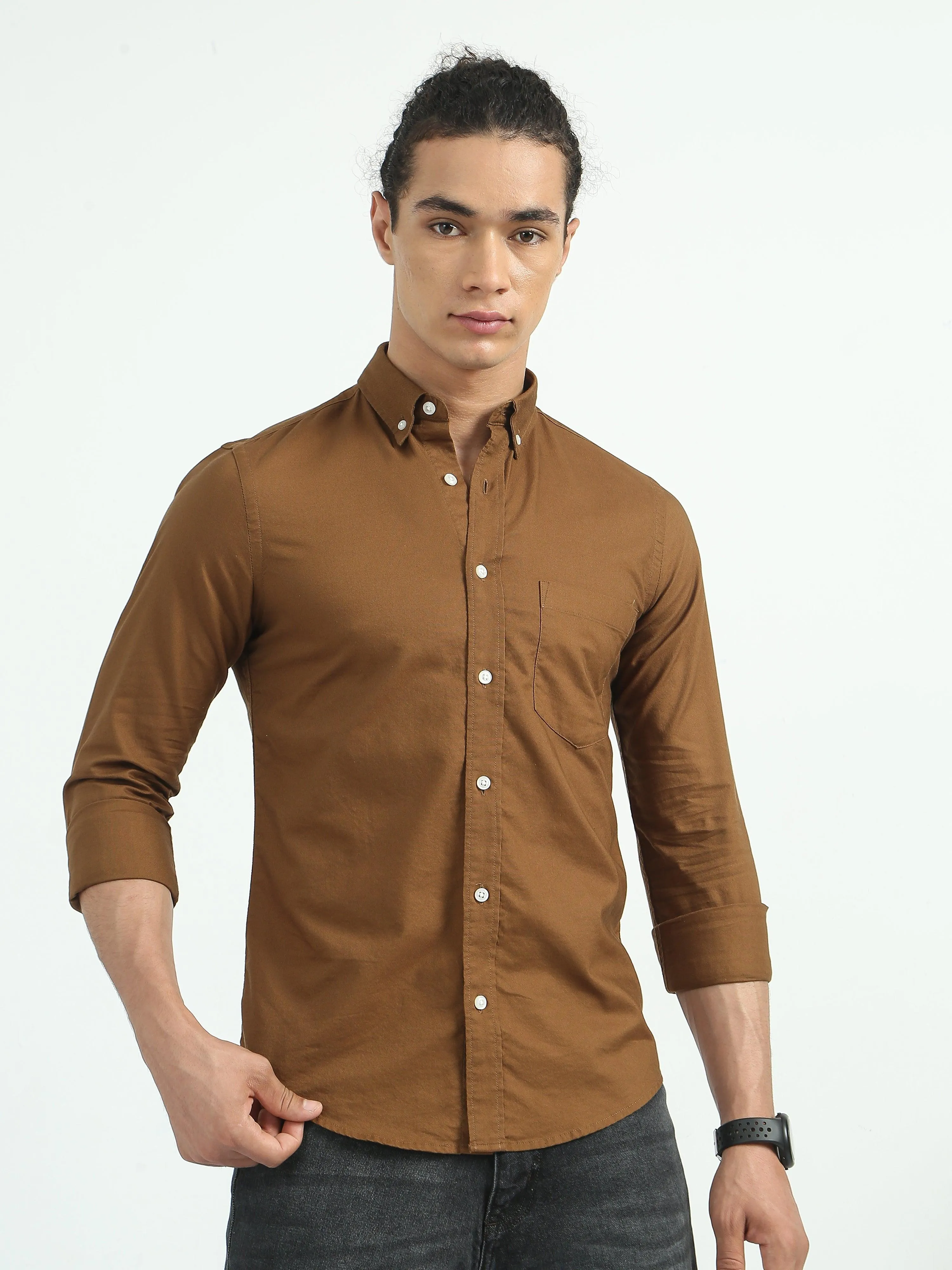 Classy Oxford Full Sleeve Shirt - Brown