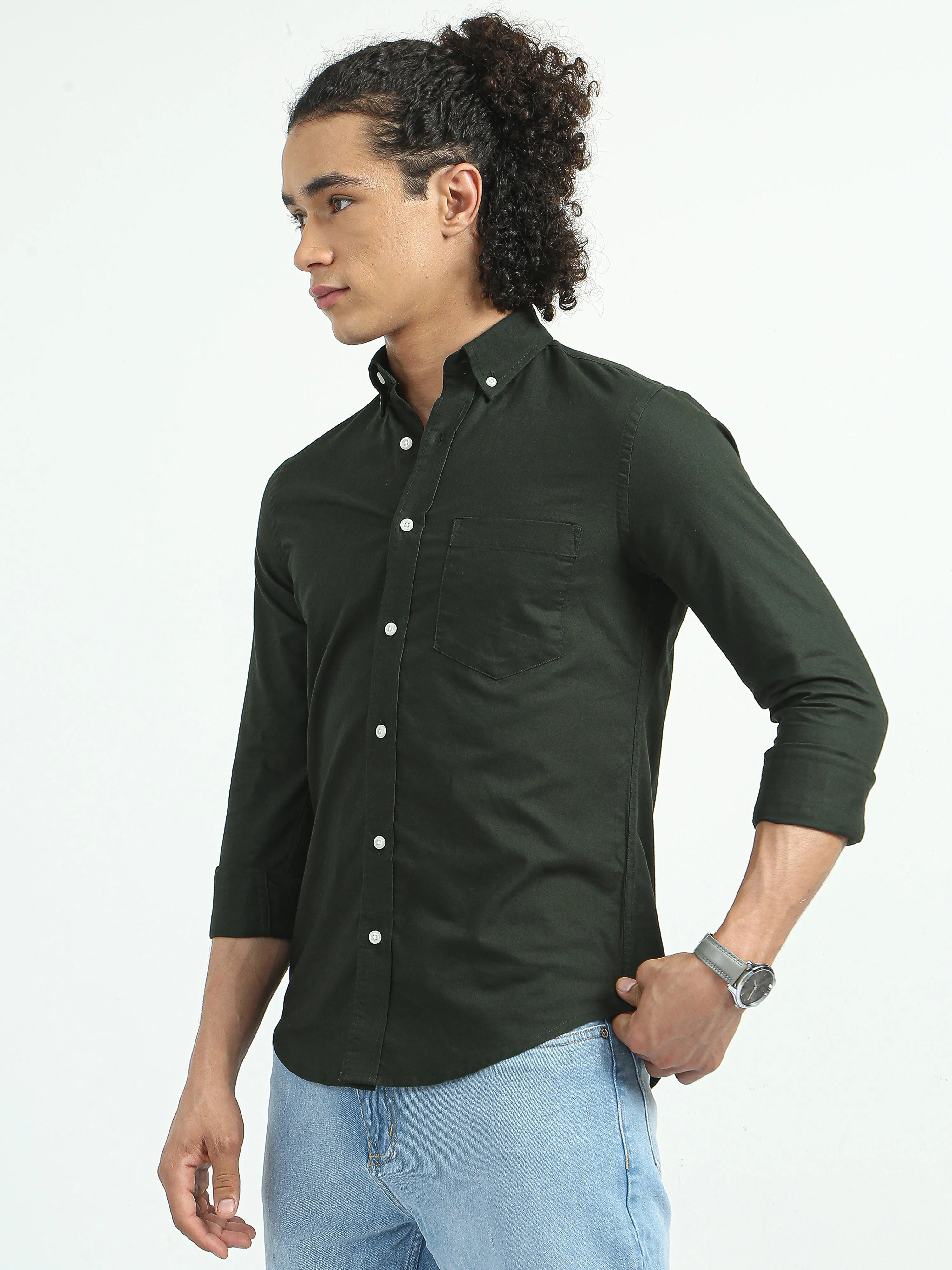 Classy Oxford Full Sleeve Shirt - Dark Green