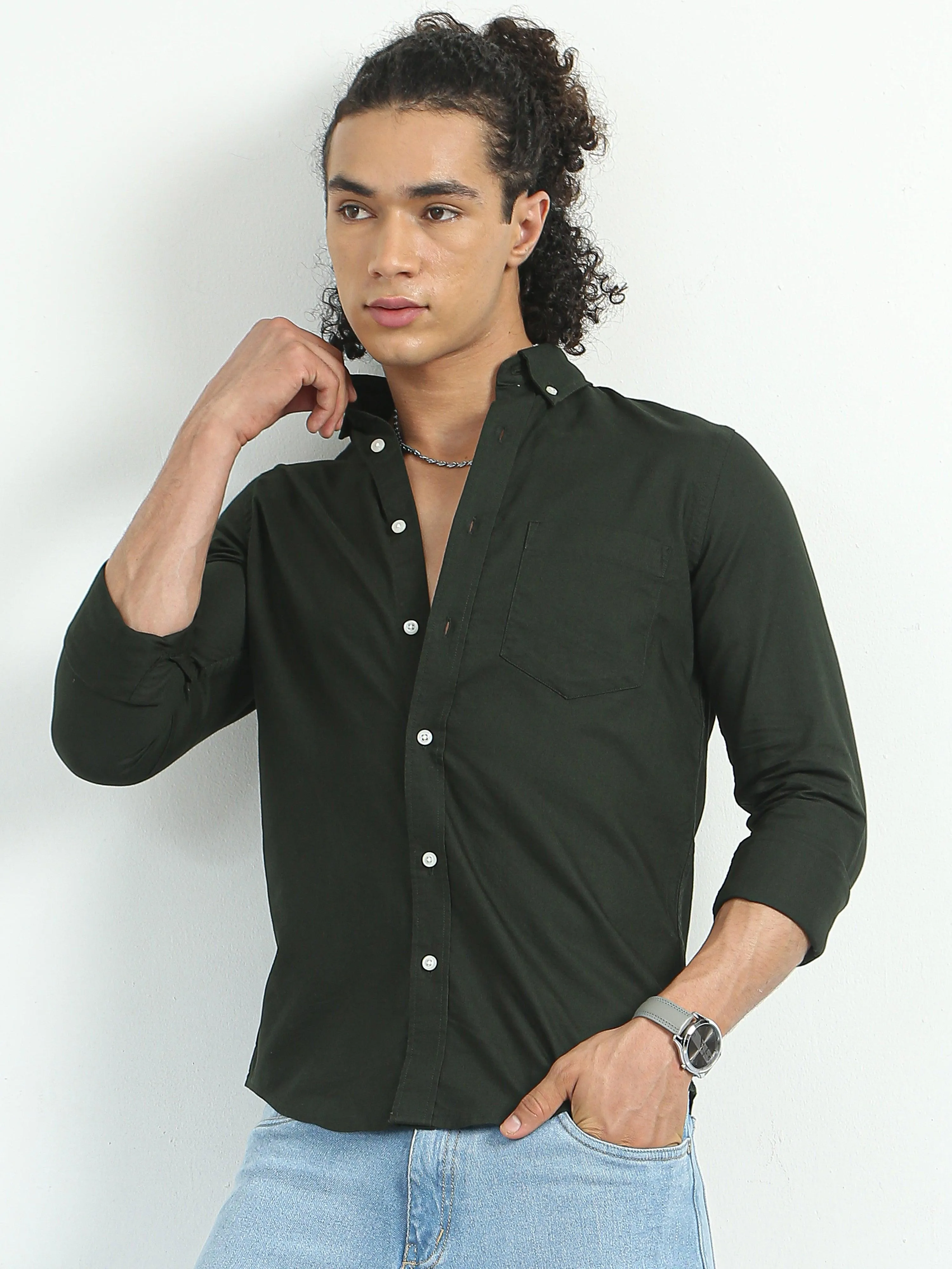 Classy Oxford Full Sleeve Shirt - Dark Green