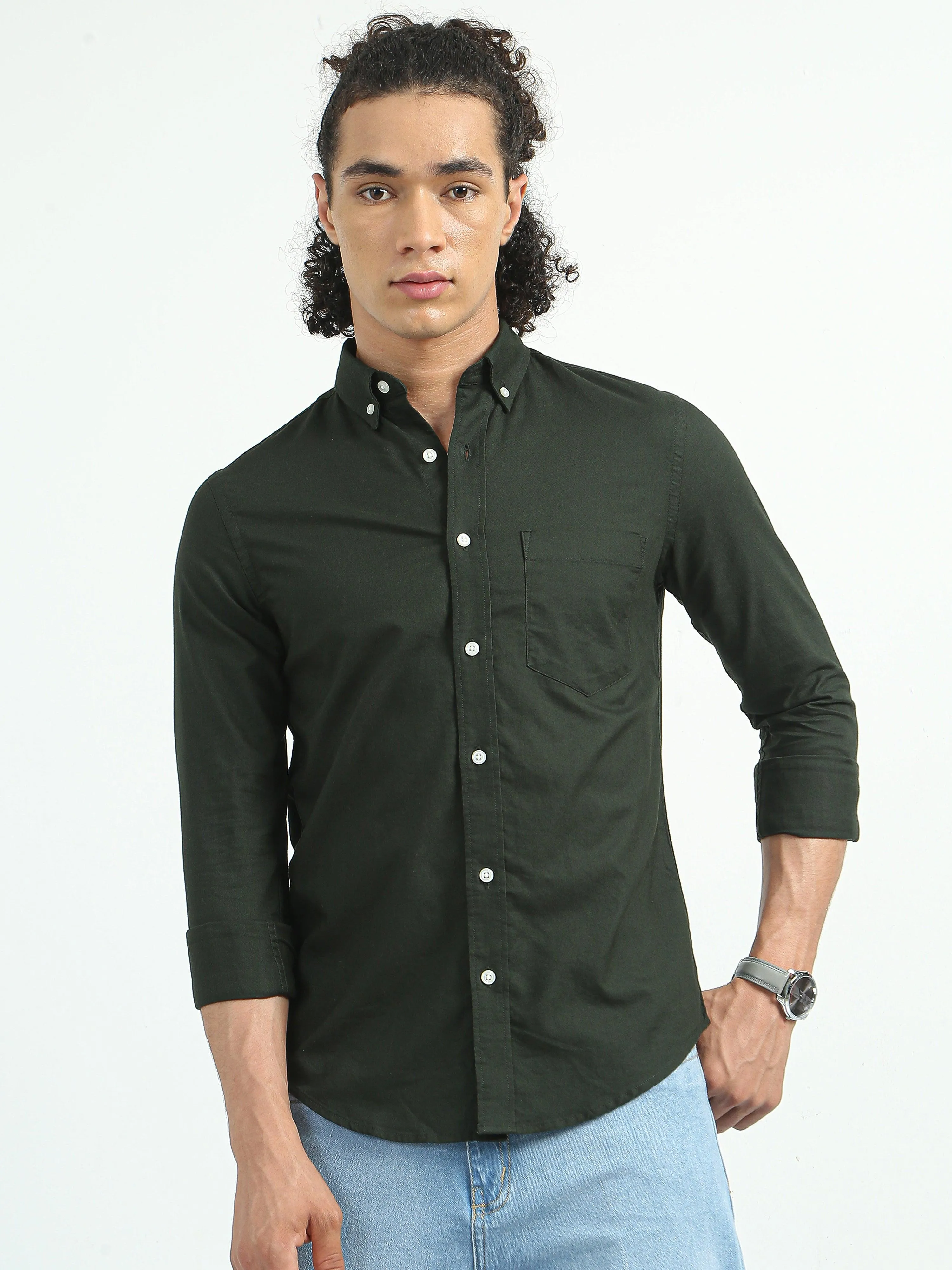 Classy Oxford Full Sleeve Shirt - Dark Green