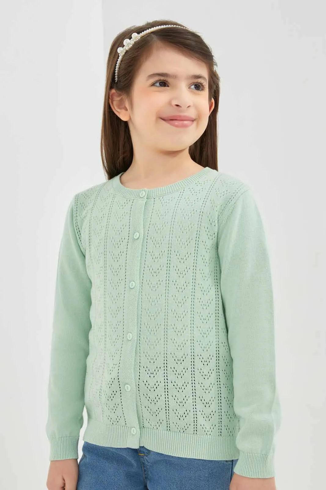 Girls Mint Jacquard Cardigan