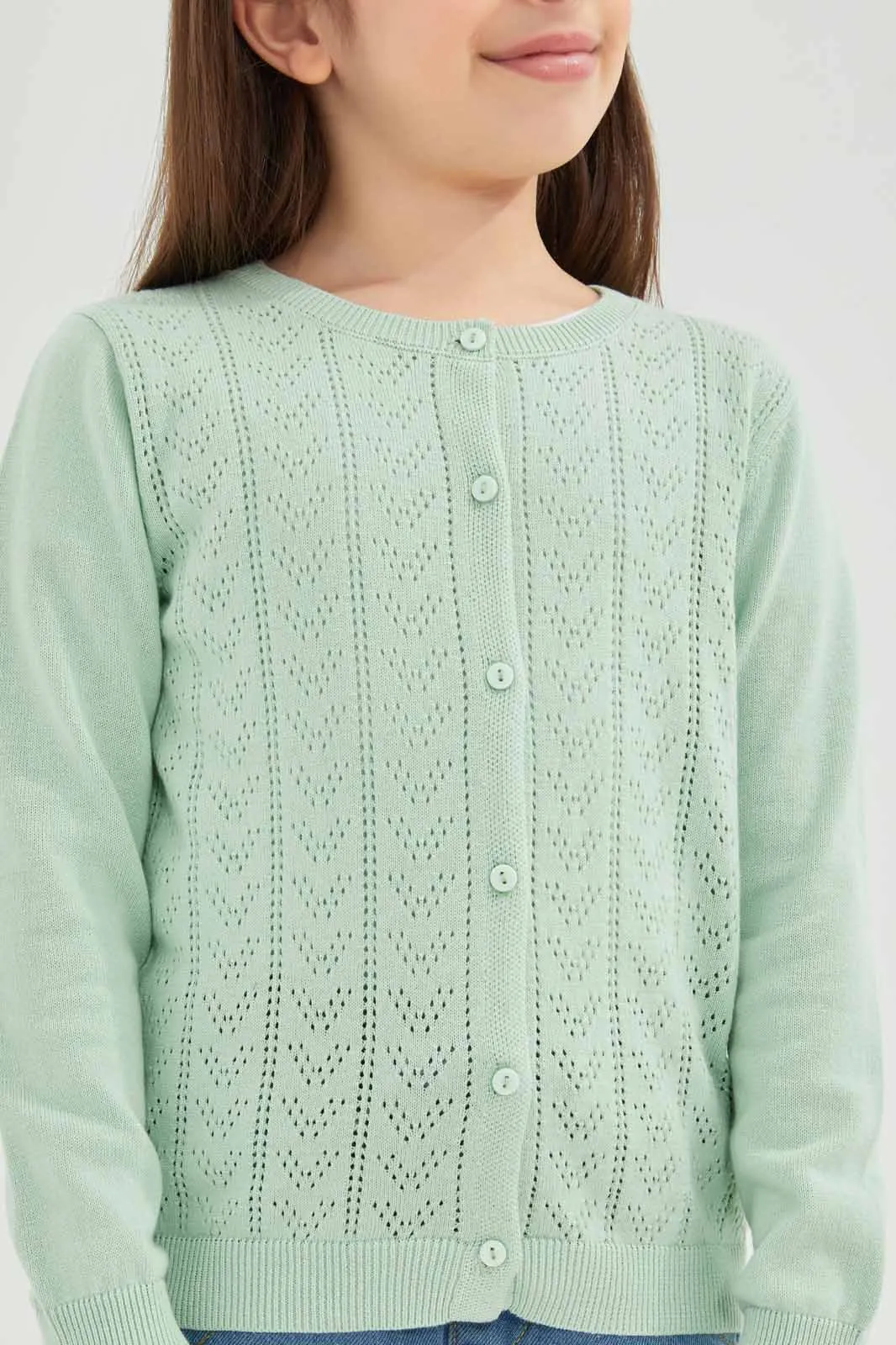 Girls Mint Jacquard Cardigan