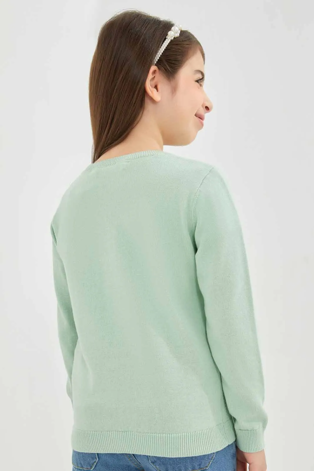 Girls Mint Jacquard Cardigan