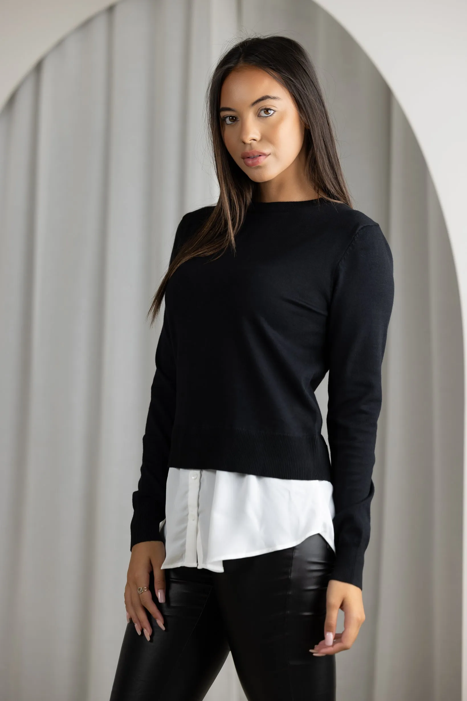 Knit Chiffon Shirt Jumper