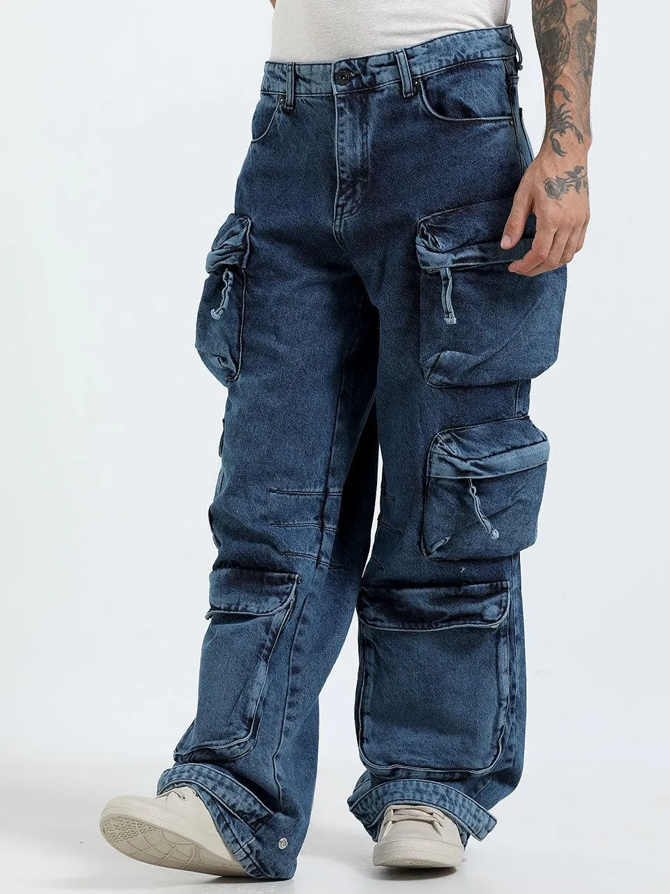 Kola -  Baggy 10 Pocket Cargo Jeans - Dark Blue