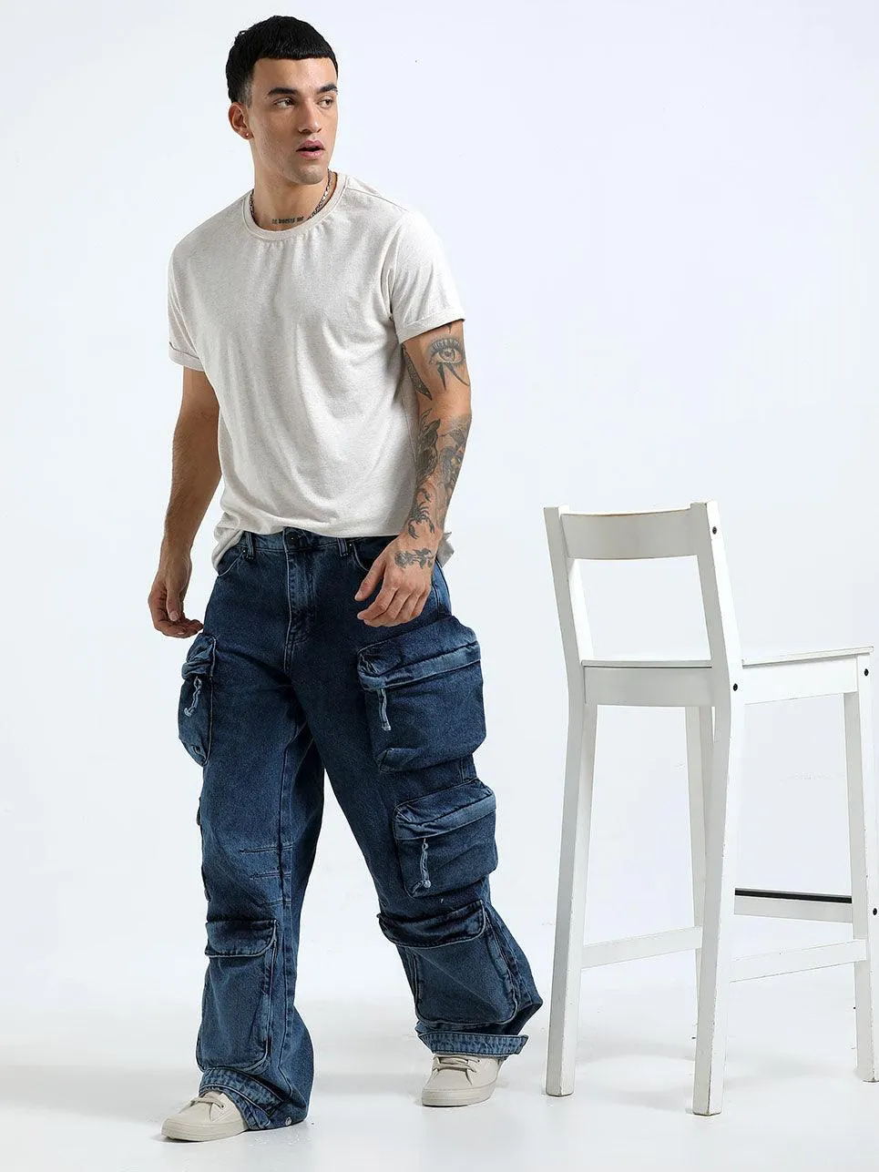 Kola -  Baggy 10 Pocket Cargo Jeans - Dark Blue