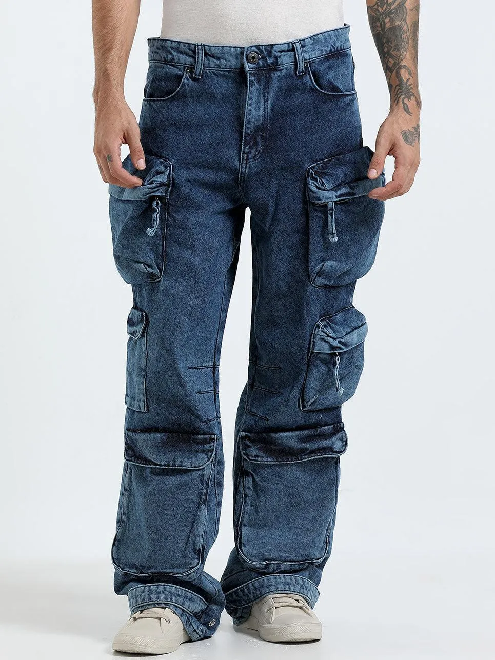 Kola -  Baggy 10 Pocket Cargo Jeans - Dark Blue