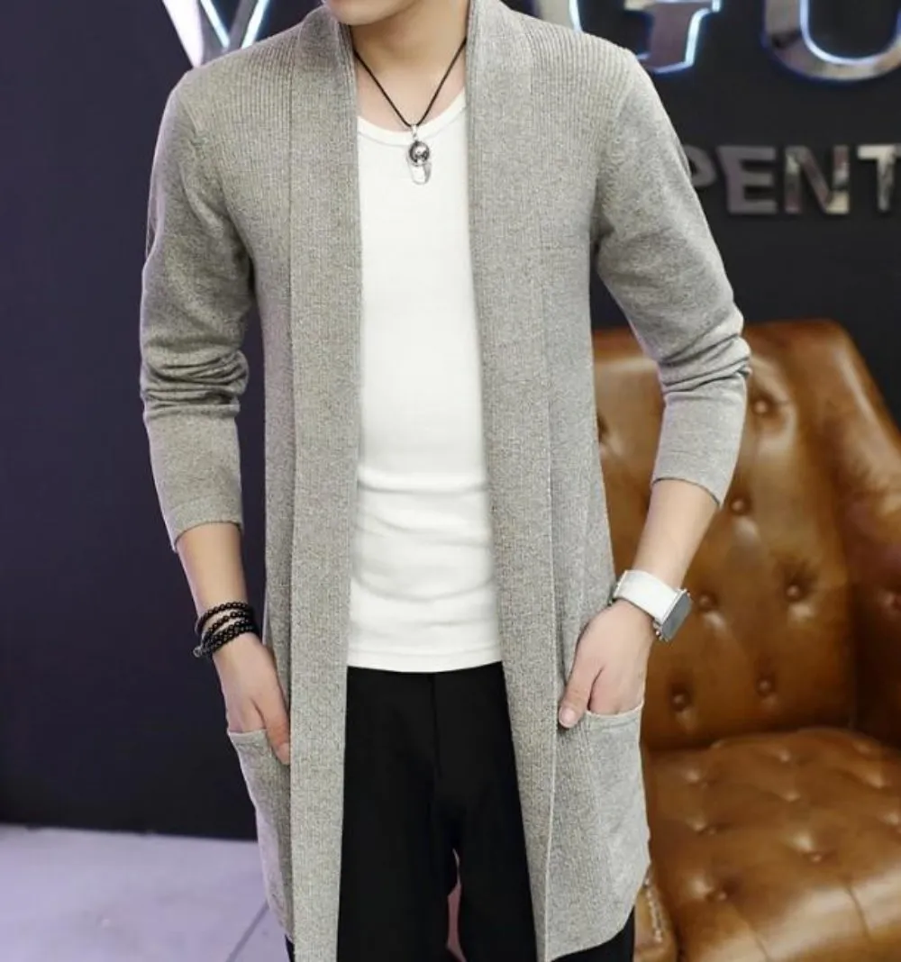 Mens Mid Length Shawl Collar Cardigan in Red