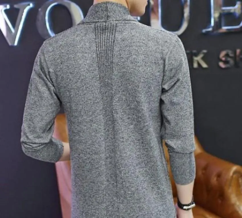 Mens Mid Length Shawl Collar Cardigan in Red