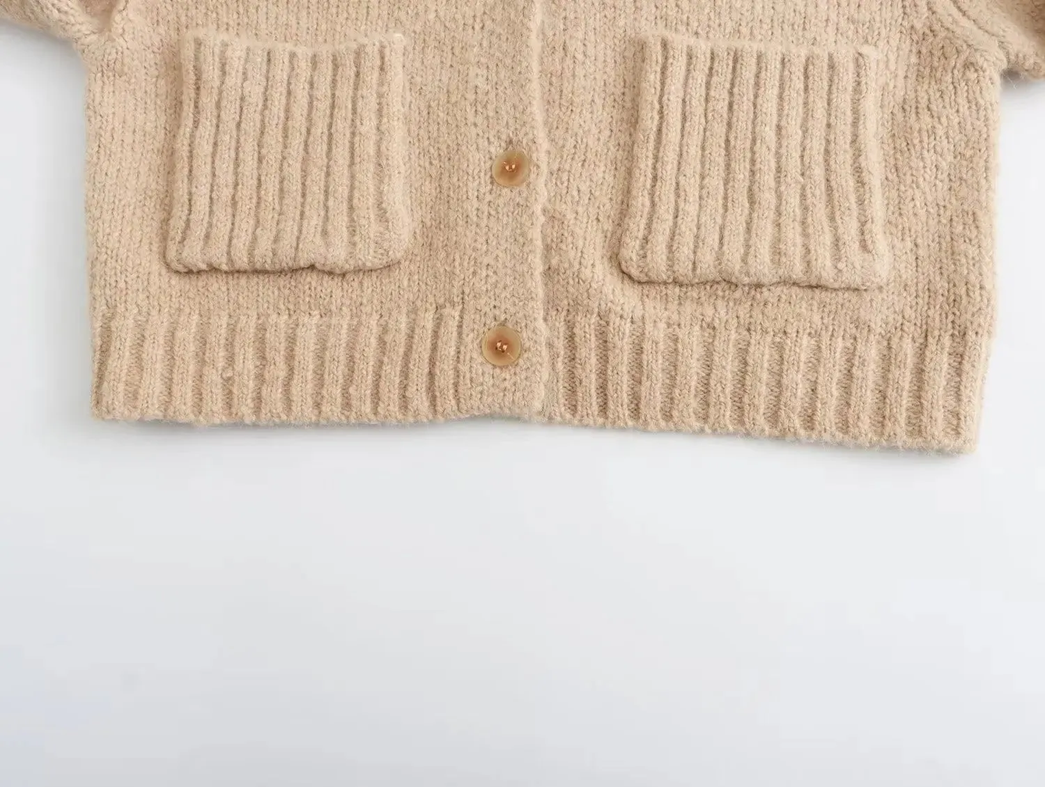 Pre Order:  Ribbed Pockets Knitted Short Cardigan